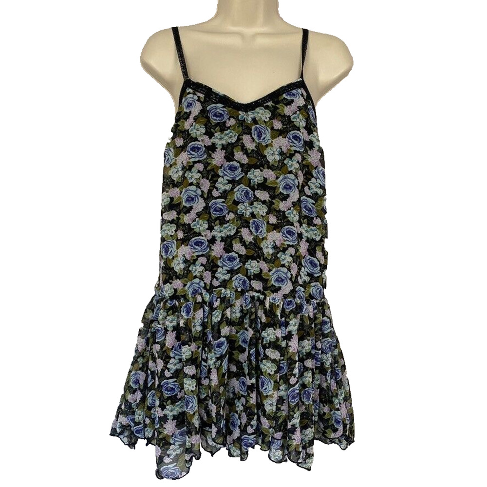 Forever 21 Babydoll Mini Slip Dress Small Floral Sheer Layered Fairy Grunge Y2K
